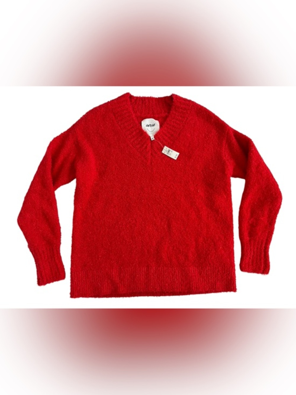 NWT aerie Bright Red V-Neck Plush Knit Sweater